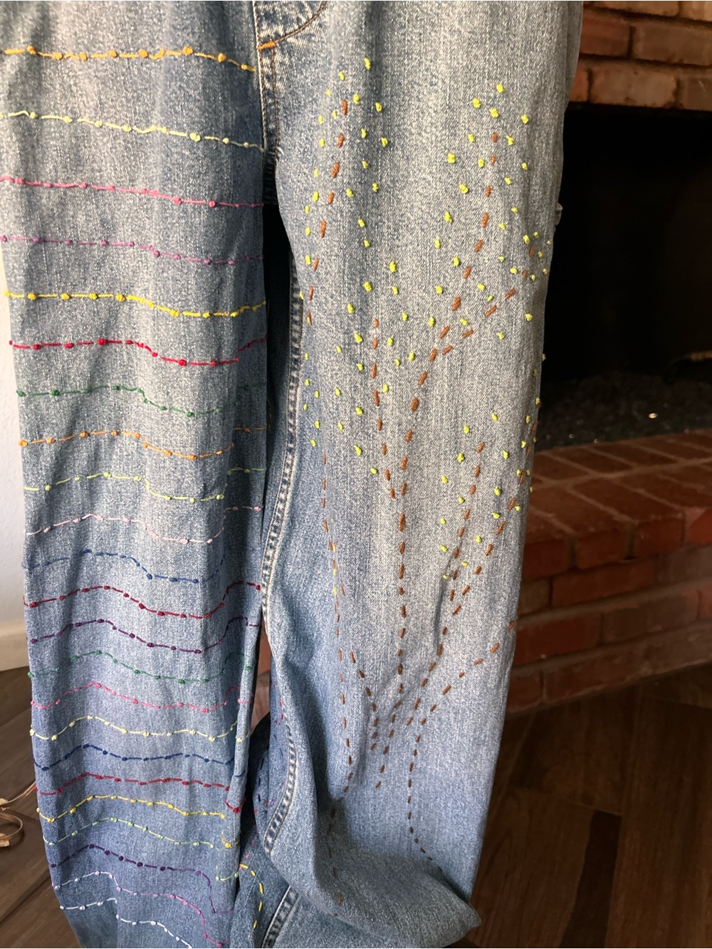 Vintage Levi’s Embroidered Denim Jean Overalls Sz L - Picture 8 of 16
